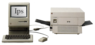 Un ordenador Apple Macintosh y una impresora Laserwriter.
