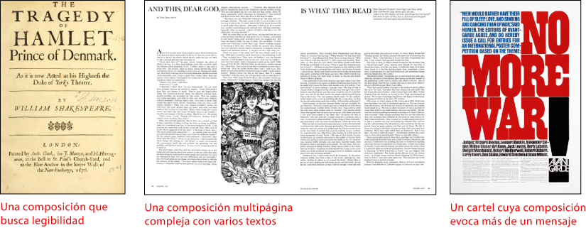 Tres composiciones tipográficas.