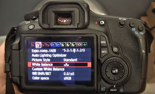 Opciones de medida del blanco en una cámara digital.