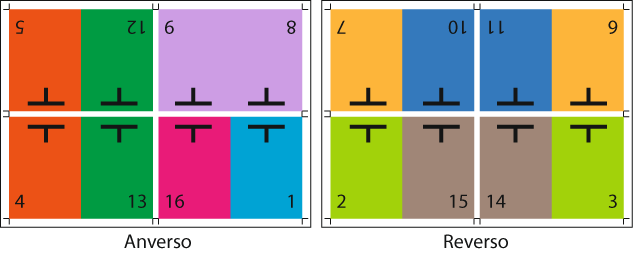 Esquema de imposición de un folleto de 16 páginas.