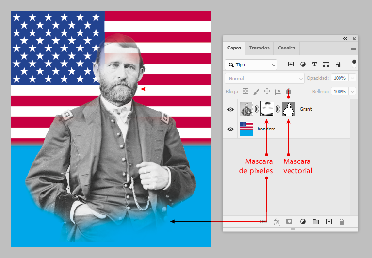 Una imagen con máscaras de píxeles y vectoriales.