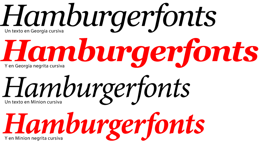 Ejemplos de textos en tipografía negrita cursiva.