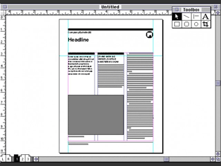 Una pantalla de la versión 3 de Aldus Pagemaker.