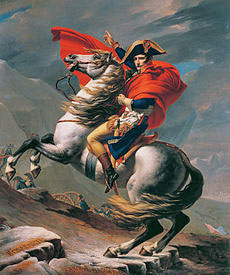 Napoleón cruzando los Alpes, retrato realista de J.L. David.