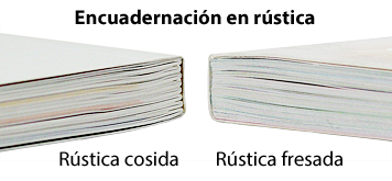 Dos ejemplos de encuadernación en rústica, fresada y cosida.