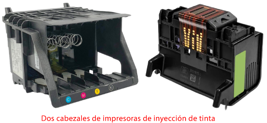 Dos cabezales de impresoras de inyección de tinta.