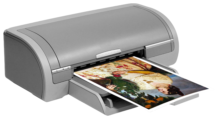 Una impresora de inyección de tinta de pequeño tamaño.