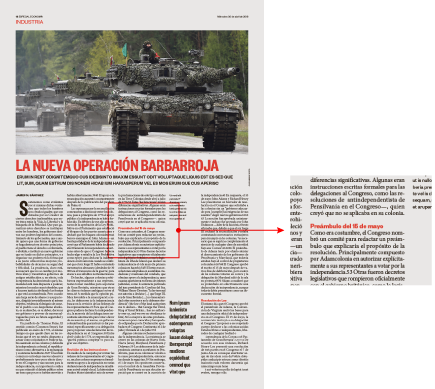 Una página de periódico con tres ladillos y detalle de uno de ellos.