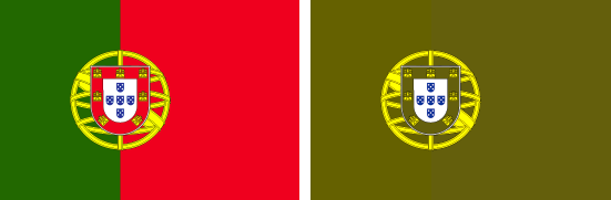 La bandera portuguesa en vista normal y con protanopía.