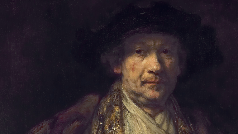 Retrato de Rembrandt con intenso uso de veladuras.