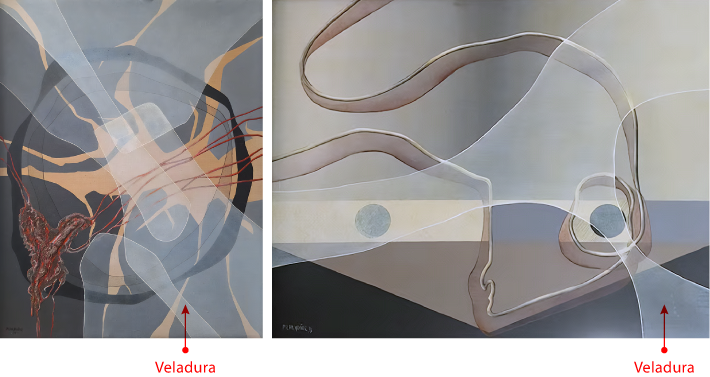 Veladuras sencillas en dos cuadros.